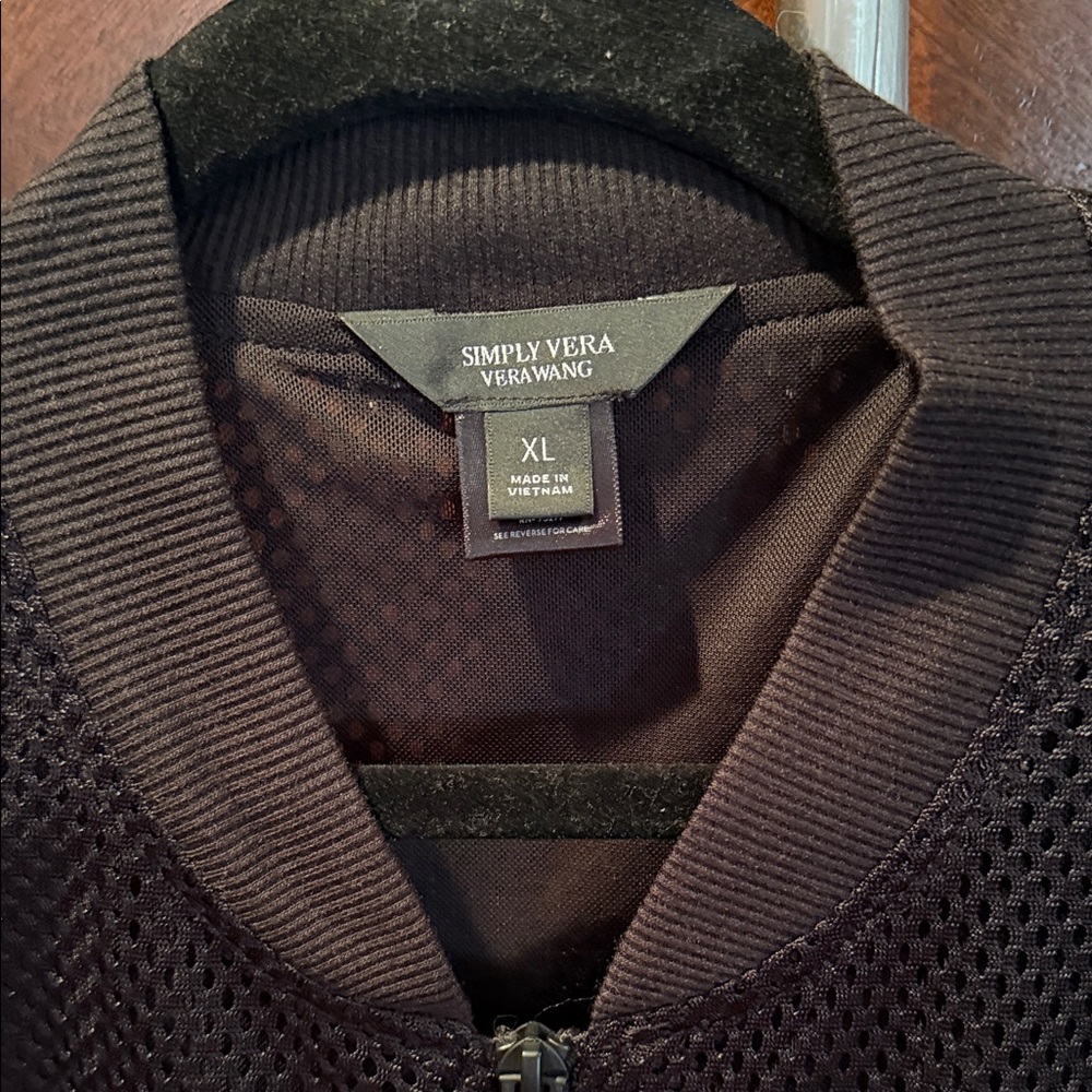 Simply Vera Vera Wang Woman’s Black Mesh Bomber Jacket - Picture 2 of 4